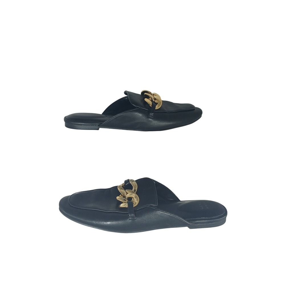 A New Day Mule Loafers 9 Black Gold Chain Link Flat Slip On Backless Shoes